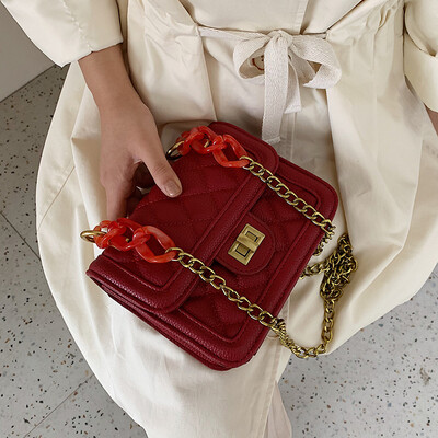 

Popular bag female 2019 new wave Korean version of the wild Messenger bag small bag Lingge chain foreign fashion small square bag