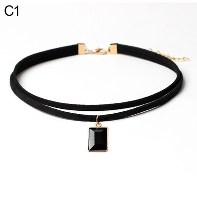 

Women\s Triangle Pendant Flower Lace Layered Wavy Velvet Vintage Choker Necklace