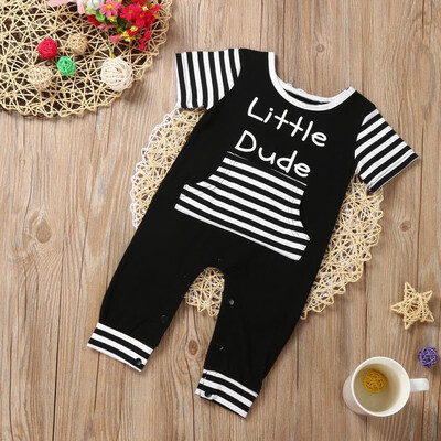 

Newborn Infant Kids Baby Boy Girl Letter Striped Romper Jumpsuit Clothes Outfits