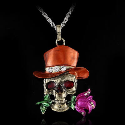 

Long Jewelry Sweater Necklace Clear Crystal Skull Flowers Jewelry Enamel Skeleton Pendants Necklaces Fashion Necklaces For Women