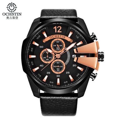 

Augustus OCHSTIN multi-function three-eye calendar multi-function leather mens watch mens watch
