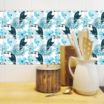 

〖Follure〗10Pcs Flowers And Birds Square Self Adhesive Tile Stickers Decal Home Decor