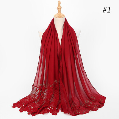 

New lace hot drilling lace scarf new Muslim scarf solid color national headscarf MSL060
