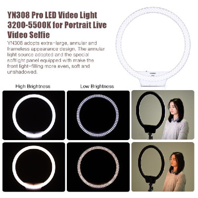 

YONGNUO YN308 3200K5500K Bi-Color Temperature Wireless Remote LED Ring Video Light Annular&Frameless Appearance Design Adjust