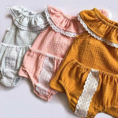 

2pcs Summer Toddler Baby Girl Clothes Sleeveless Solid TopsShorts Outfits 0-24M