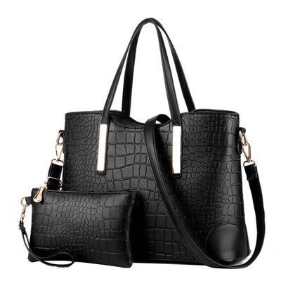 

2Pcs Lady Grid Pattern Faux Leather Crossbody Shoulder Bag Handbag Tote Purse