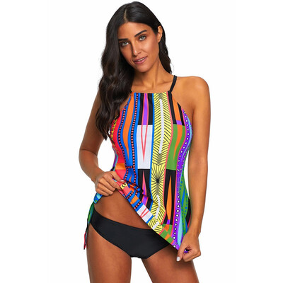 

Tankinis Womens Swimwear color printing vest sling triangle split swimsuit