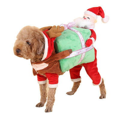 

Christmas Party Pet Dog Costume Funny Cosplay Santa Claus Carry Gift Cloth Pet Dog Puppy Christmas Dress Up Party Funny Hoodies