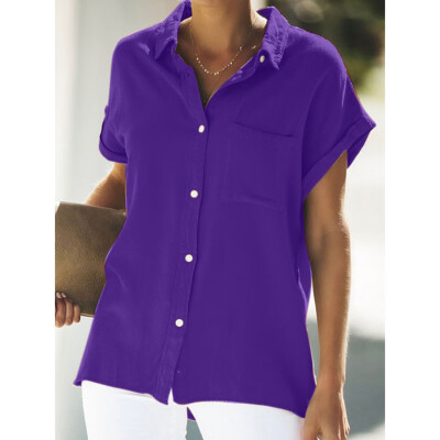 

Nomeni Womens Casual Solid Color Tops Pocket Short-sleeved Blouse T-shirt