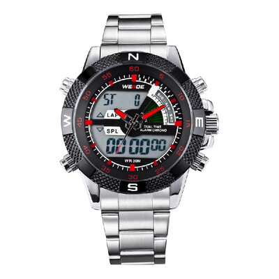 

WEIDE WH1104 Dual Display Two Movement Quartz Digital Men Watch 3ATM Waterproof LCD Backlight Date Week Month Alarm SPL Split Time