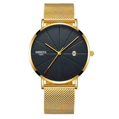 

NIBOSI 2321 Scratch Design Waterproof Mesh Belt Quartz Wrist Watch for Male