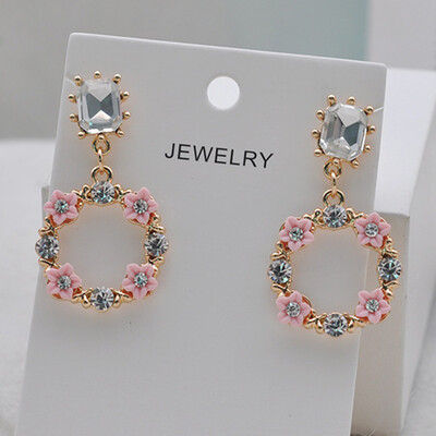 

Jewelry Rhinestone Flower Pearl Earring Round Circle Pendant Drop Earrings For Women