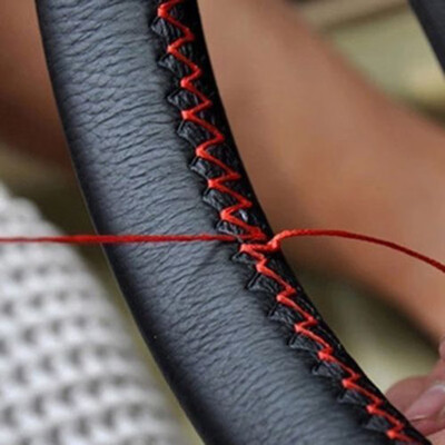 

37-38cm PU Leather Anti-Slip Car Steering Wheel Cover DIY Needle & Red Thread