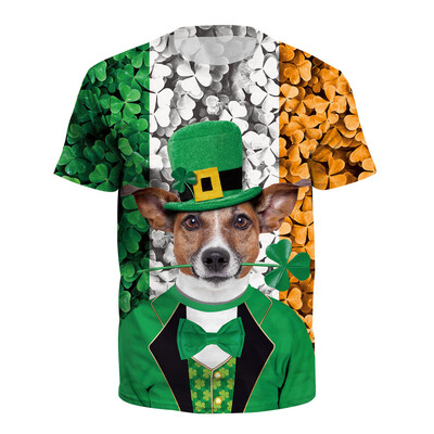 

Nomeni Unisex Men Women StPatricks Day Green Leaf Print Short Sleeve Tee Shirt Top
