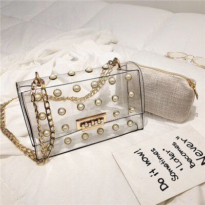 

Summer new transparent jelly bag female 2019 new Korean version of the wild single shoulder slung fashion chain small square bag
