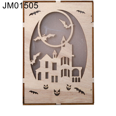 

Wooden Rectangle Pumpkin Haunted House Pendant LED Night Light Halloween Decor