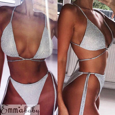 

Hot fashion Sexy Women Sequin Bling Bikini Set Bandage Push Up Padded Swimwear Swimsuit Bathing Beachwear 2018