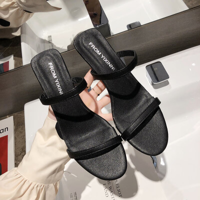 

Fairy wind high-heeled slippers female summer wear fashion Joker girl fine-heeled ins word sandals