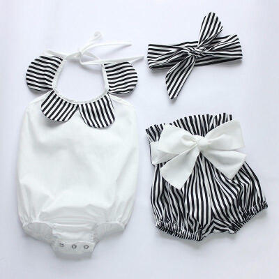 

Baby Girl Bodysuit Romper TopsStriped Shorts Outfits Set Summer Sunsuit 0-24M