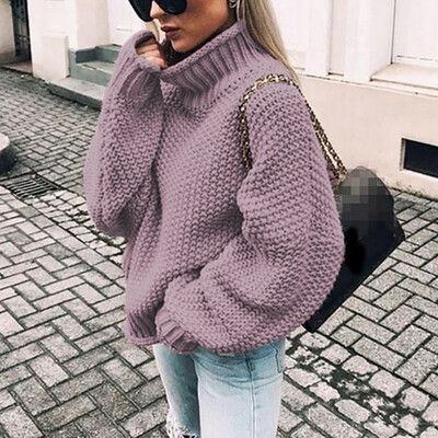 

Womens Casual Long Sleeve Knitwear Sweater Solid Turtleneck Loose Pullover Tops