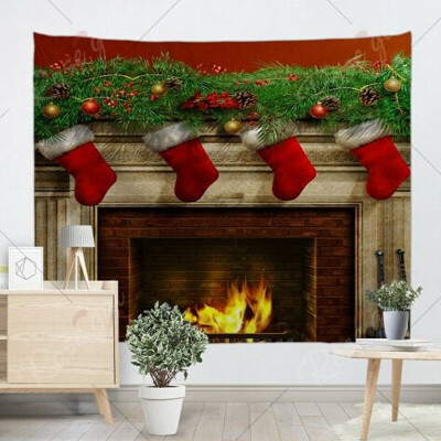 

Christmas Cartoon Art Home Wall Hanging Tapestry Bell Santa Fireplace Printed Wall Ornamentation Xmas Wall Decor