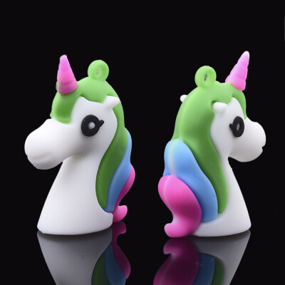 

Silicone Pendants Unicorn Colorful 44x33x14mm Hole 2mm