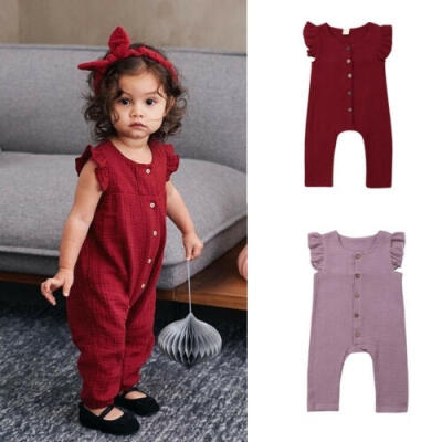 

Baby Girl Summer Cotton Romper Sleeveless Button Bodysuit Long Jumpsuit Outfits