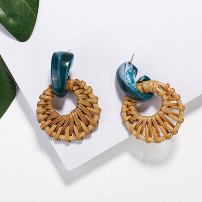 

Flashbuy Fashion Rattan straw Bohemian Drop Earring For Women Geometric Round Earrings Girls Trendy Jewelry Wedding Accessories