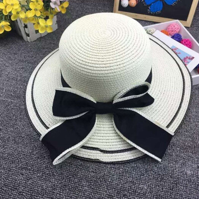 

Hat Female Korean Straw hat Beach hat Summer outing Sunscreen Sunshade hat Holiday Seaside Big bow Big Brim Hat