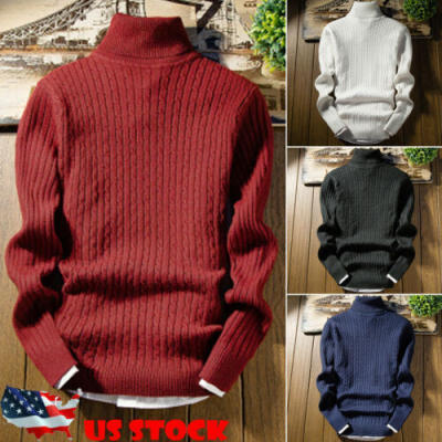 

Winter Mens Warm Cotton High Neck Pullover Jumper Sweater Turtleneck Knitwear