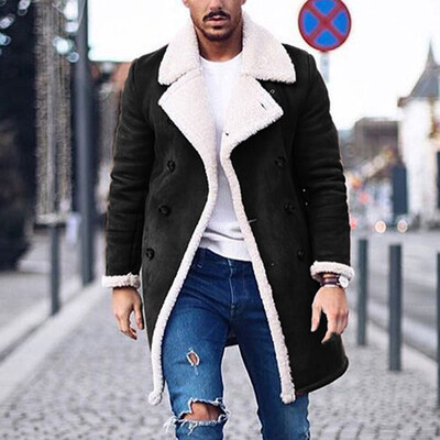 

Winter Mens Jacket Thicken Warm Trench Long Outwear Button Overcoat Coats -3XL