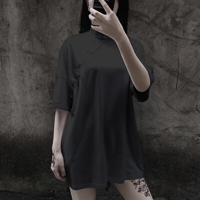 

Tailored Fashion Women Loose Retro Short Sleeve Solid Color O-Neck Tops