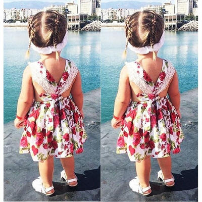

Toddler Kids Baby Girls Lace Flower Dress Summer Party Tutu Dress Princess Mini Dress