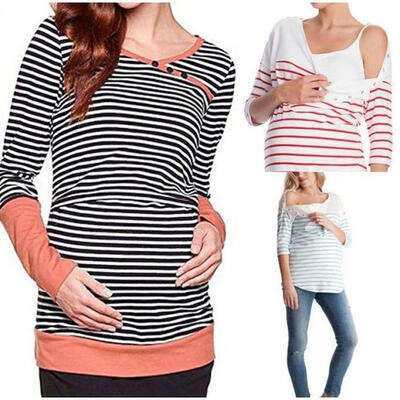 

Stripe Maternity T-Shirt Breastfeeding Clothes For Pregnant Women Nursing Tops