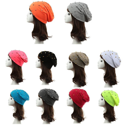 

New Fashion Unisex Men Women Beanie Rivet Decoration Solid Design Hip-Hop Slouch Headwear Hat