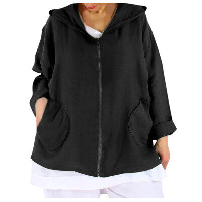 

Toponeto Women Hooded Sweatshirt Coat Autumn Zipper Pockets Outwear Blouse Coat