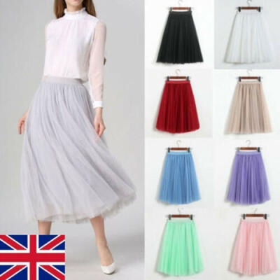 

UK Women Princess Tutu Tulle Skirt Ladies Elastic Waist Mesh Long Skirt Dress