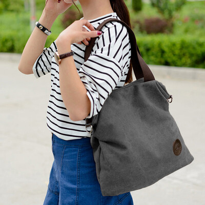 

Women Canvas Crossbody Bag Solid Color Zipper Grab Handles Top Large Capacity Handbag Totes Shoulder Bag