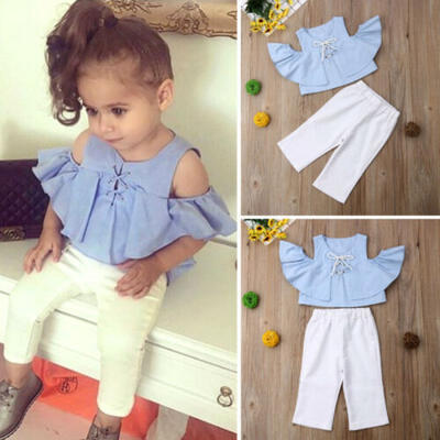 

Cute Toddler Kids Baby Girl Off Shoulder Crop Tops Long Pants Outfits Clothes UK