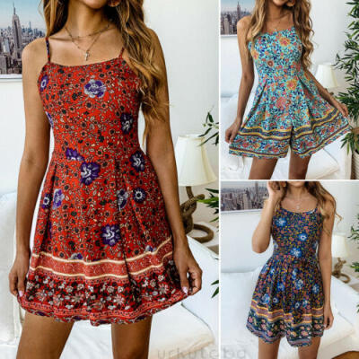 

Womens Holiday Summer Floral Mini Jumpsuit Playsuit Romper Beach Shorts Dress