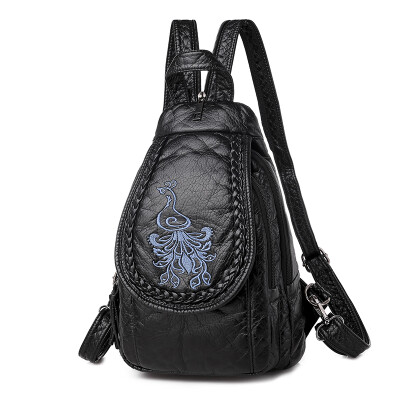 

Dual shoulder bag women canvas national style small backpack Mini Korean version Baitao PU soft leather embroidery bag breast bag