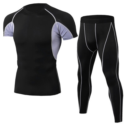 

Toponeto Mens Elastic Fitness T-shirt Fast Drying Tops Long Pants Sports Tight Suit