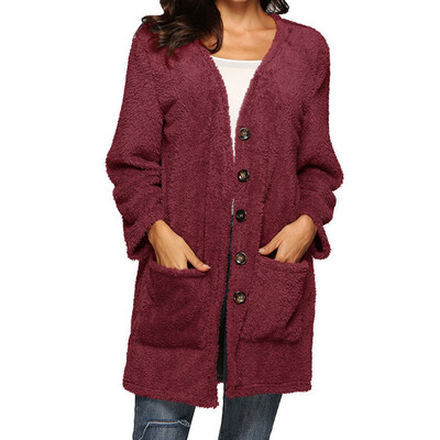 

Women Cardigan Coat Winter Wool Warm Long Sleeve Single Breasted Cardigan Medium Long