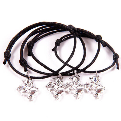 

4Pcs New Fashion Unicorn Wish Bracelets In Organza Bag Unicorn Horse Charm Leather Woven Bangle Wristband