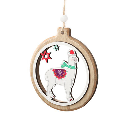 

Merry Christmas Decoration Carving Alpaca Pattern Christmas Deer Wood Elk Pendant Happy New Year Decor Christmas
