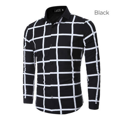 

Fashion Plaid Geometric Pattern Mens Shirt Casual Slim Long Sleeve Base Shirt Tops