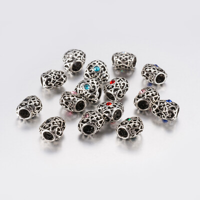 

Tibetan Style Alloy Rhinestone European Beads Large Hole Beads Heart Antique Silver Mixed Color 12x125x10mm Hole 5mm