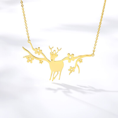 

Christmas Gift Simple Animal Antler Deer Elk Pendants Necklaces Charm Stainless Steel Woodland Good Luckly Choker Necklace