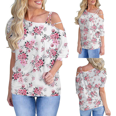 

Starmoon Fashion Summer Tops for Women One Off Shoulder Strappy T Shirts Short Sleeve