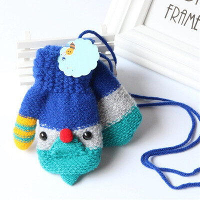 

Children Knitted Elastic Fleece Thick Crochet Gloves Full Finger Mittens Cartoon Bird Mittens Warm Winter Gloves For Kids Casual